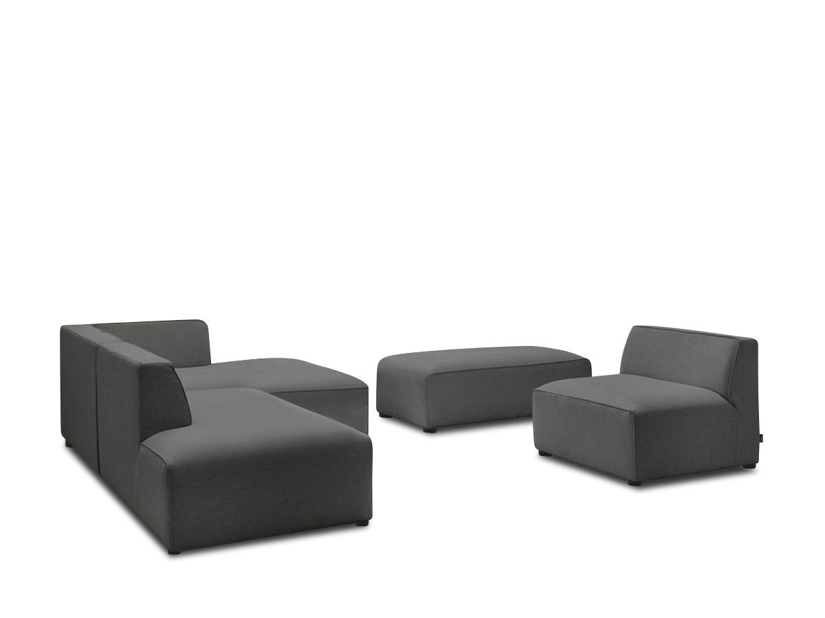 MEGEVE modulaire vaste hoekbank in gemêleerde stof met 1 fauteuil en 1 poef