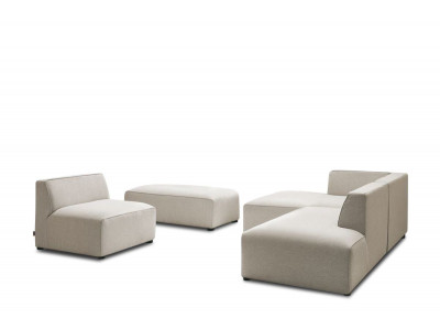 Canapé d'angle fixe modulable MEGEVE tissu chiné avec 1 chauffeuse et 1 pouf