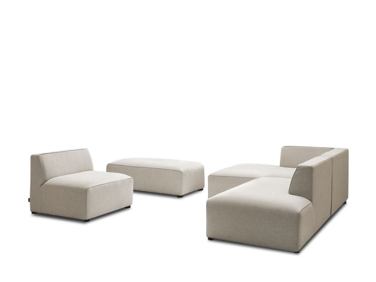 Canapé d'angle fixe modulable MEGEVE tissu chiné avec 1 chauffeuse et 1 pouf