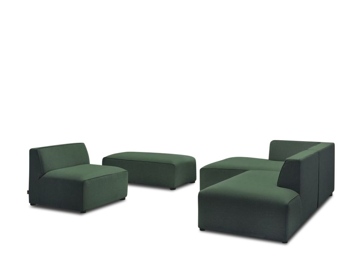 Canapé d'angle fixe modulable MEGEVE tissu chiné avec 1 chauffeuse et 1 pouf