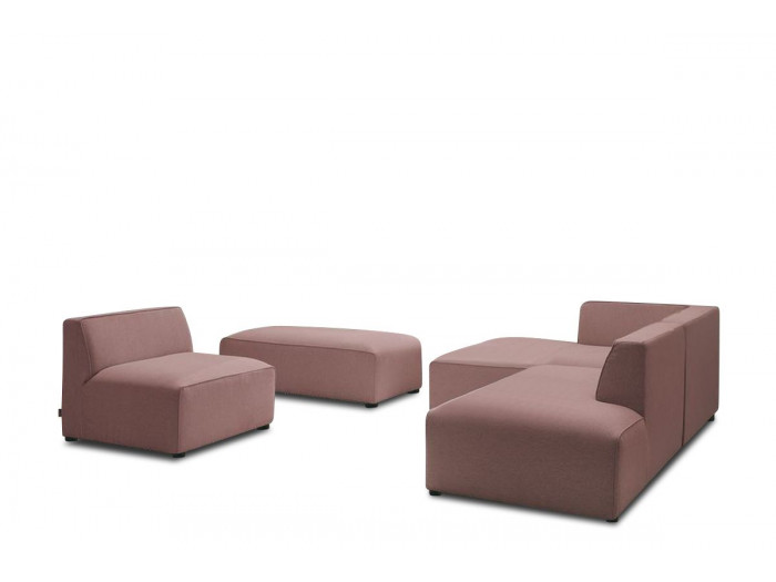 Canapé d'angle fixe modulable MEGEVE tissu lisse avec 1 chauffeuse et 1 pouf