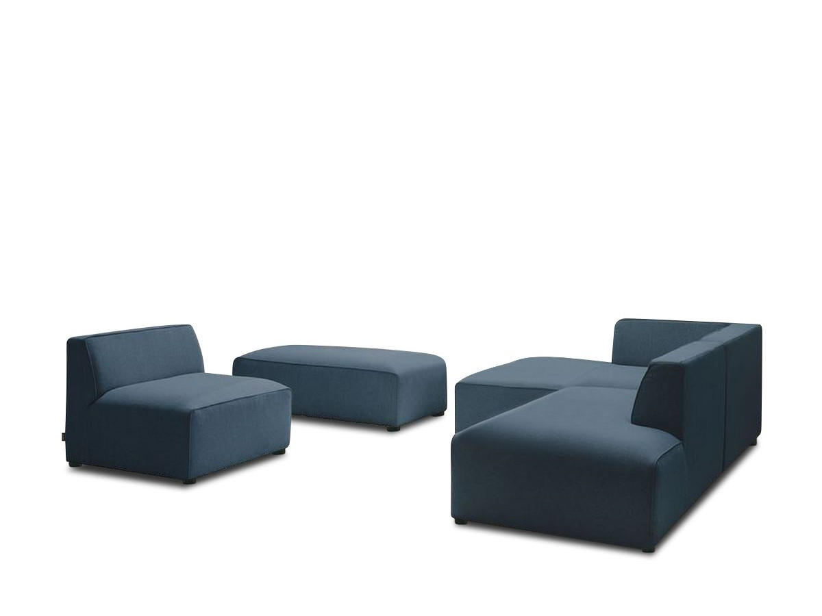 Canapé d'angle fixe modulable MEGEVE tissu lisse avec 1 chauffeuse et 1 pouf