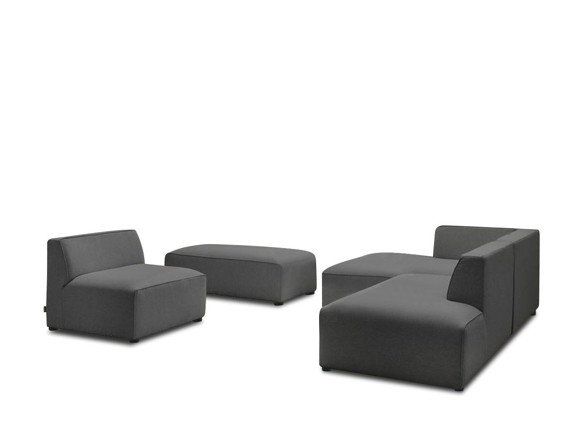 MEGEVE modulaire vaste hoekbank in gemêleerde stof met 1 fauteuil en 1 poef