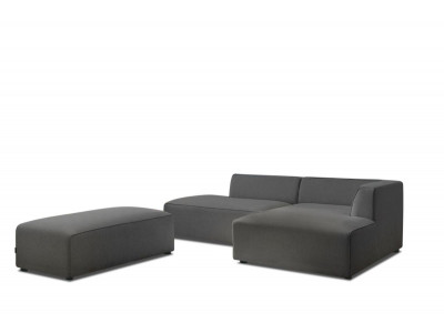Canapé d'angle fixe modulable MEGEVE tissu chiné avec pouf