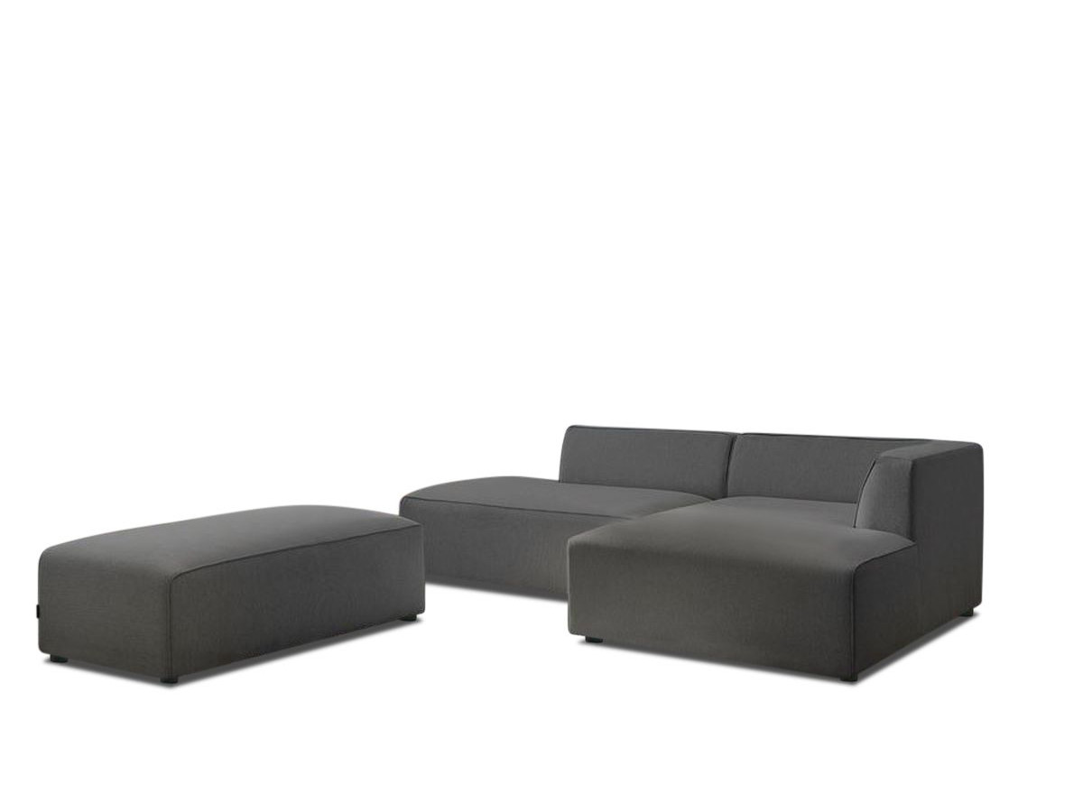 Canapé d'angle fixe modulable MEGEVE tissu chiné avec pouf