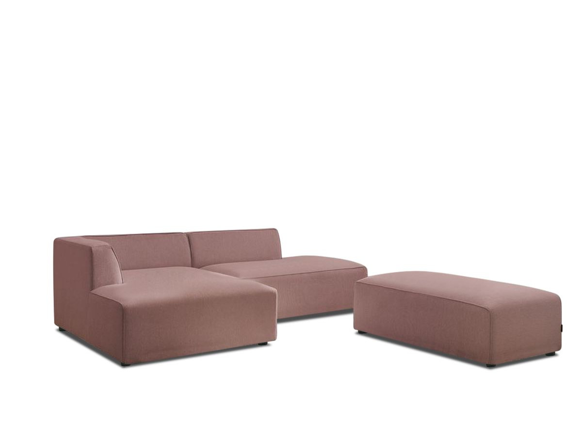 Canapé d'angle fixe modulable MEGEVE tissu chiné avec pouf