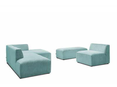 Canapé d'angle fixe modulable MEGEVE tissu velours côtelé avec 1 chauffeuse et 1 pouf