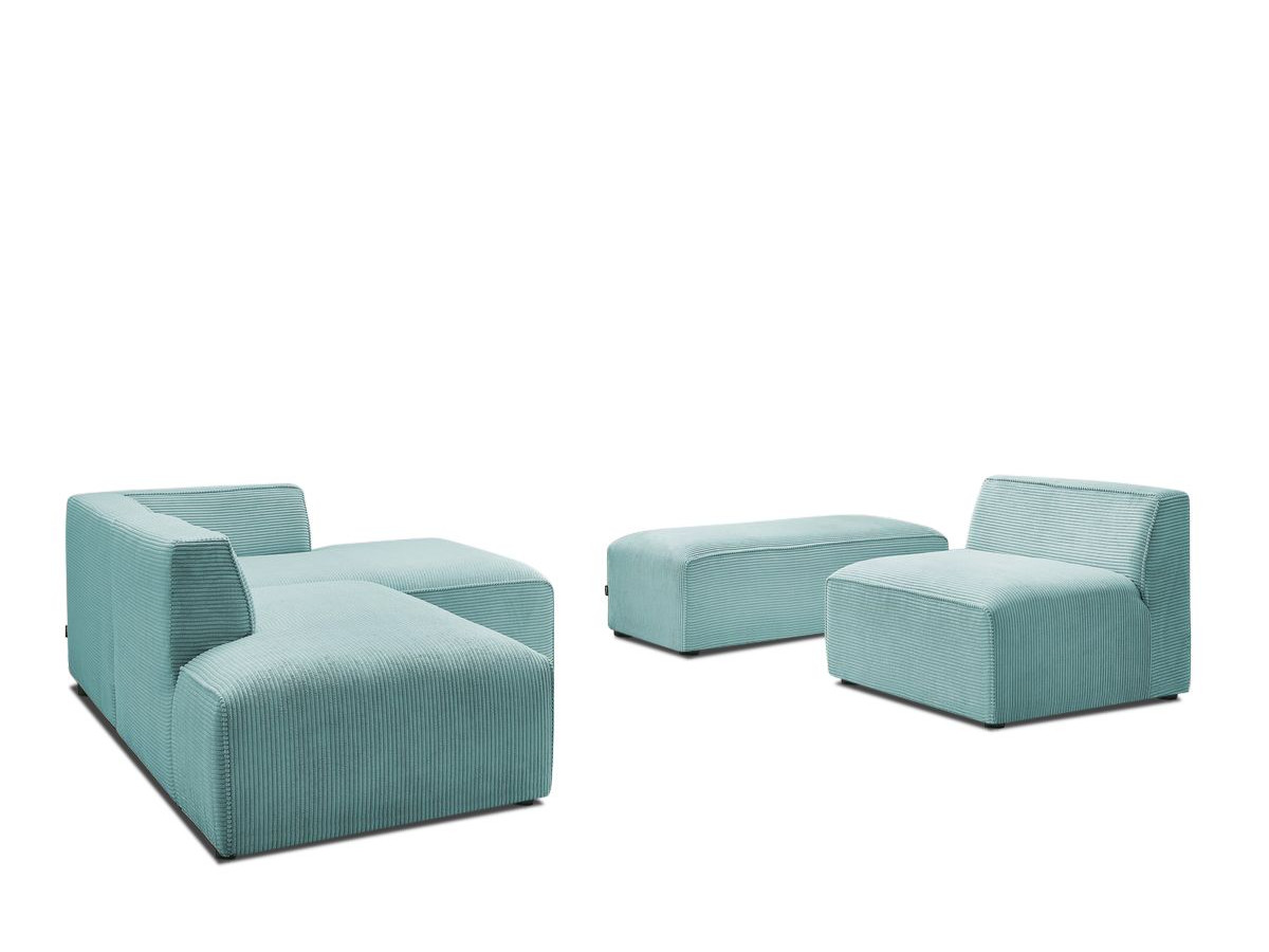 Canapé d'angle fixe modulable MEGEVE tissu velours côtelé avec 1 chauffeuse et 1 pouf