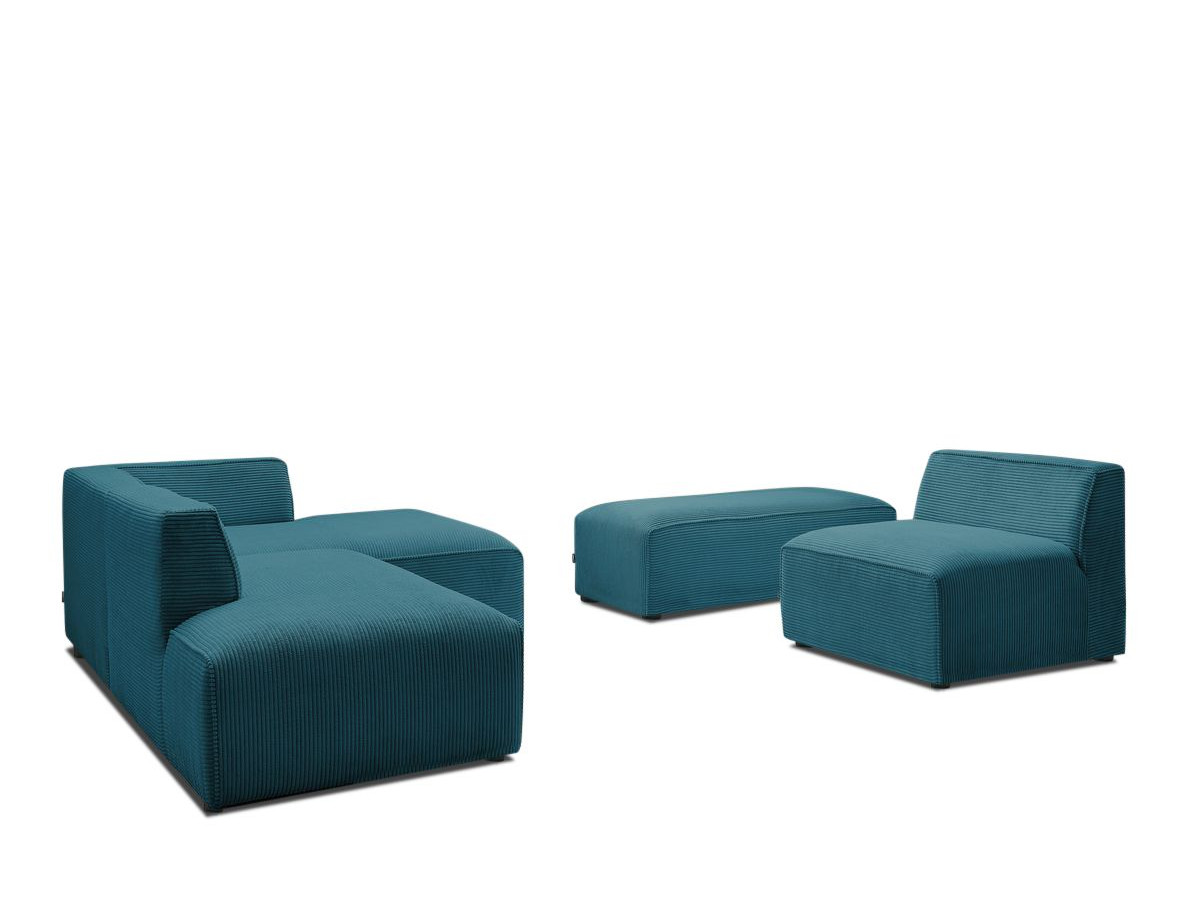 Canapé d'angle fixe modulable MEGEVE tissu velours côtelé avec 1 chauffeuse et 1 pouf