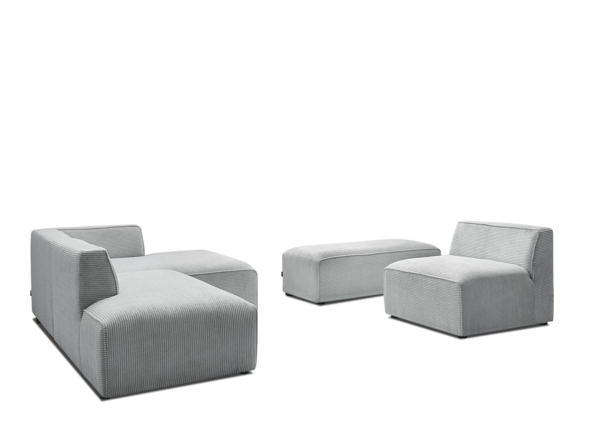 Canapé d'angle fixe modulable MEGEVE tissu velours côtelé avec 1 chauffeuse et 1 pouf