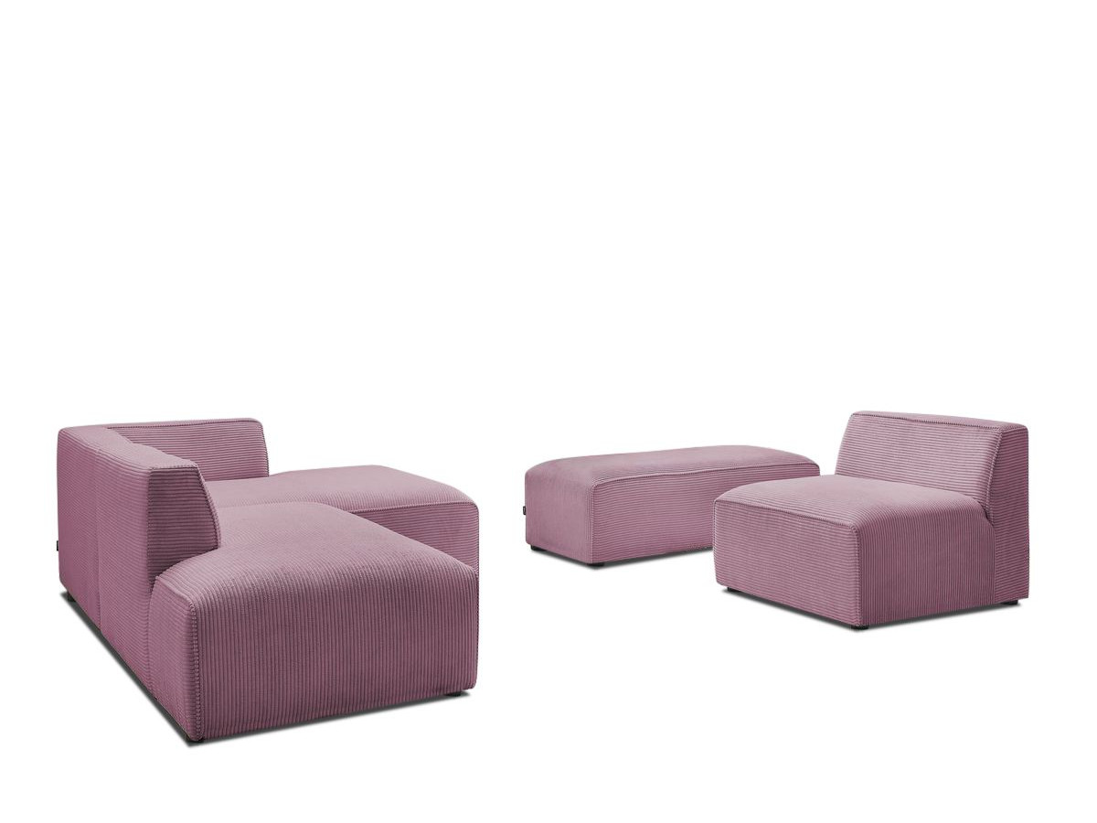 canapé d'angle fixe modulable megeve tissu velours côtelé avec 1 chauffeuse et 1 pouf de couleur violet