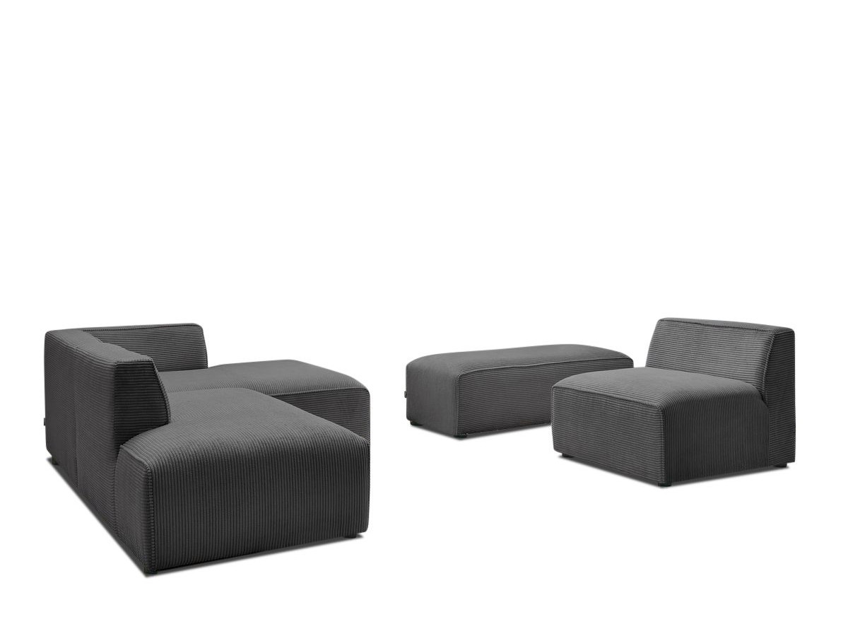 Canapé d'angle fixe modulable MEGEVE tissu velours côtelé avec 1 chauffeuse et 1 pouf