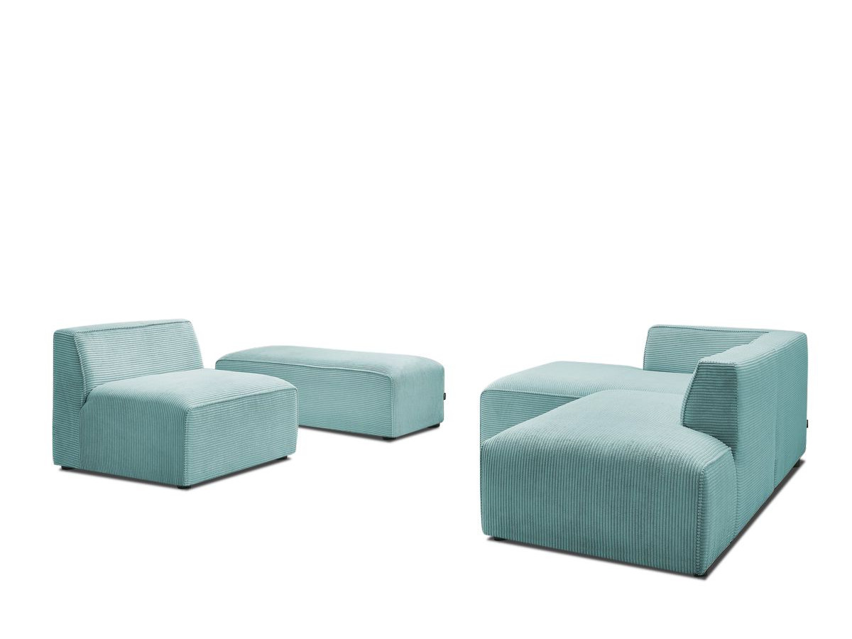 Canapé d'angle fixe modulable MEGEVE tissu velours côtelé avec 1 chauffeuse et 1 pouf
