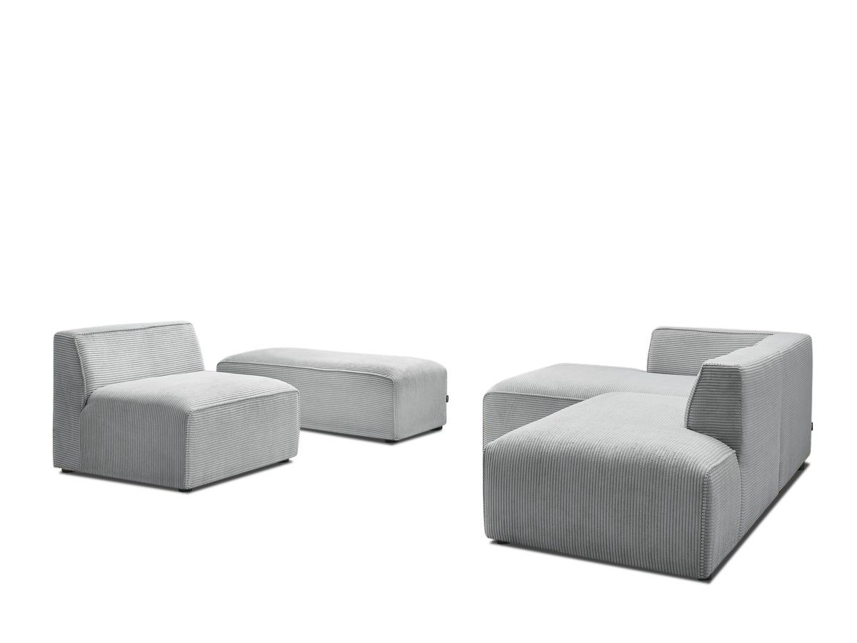 Canapé d'angle fixe modulable MEGEVE tissu velours côtelé avec 1 chauffeuse et 1 pouf