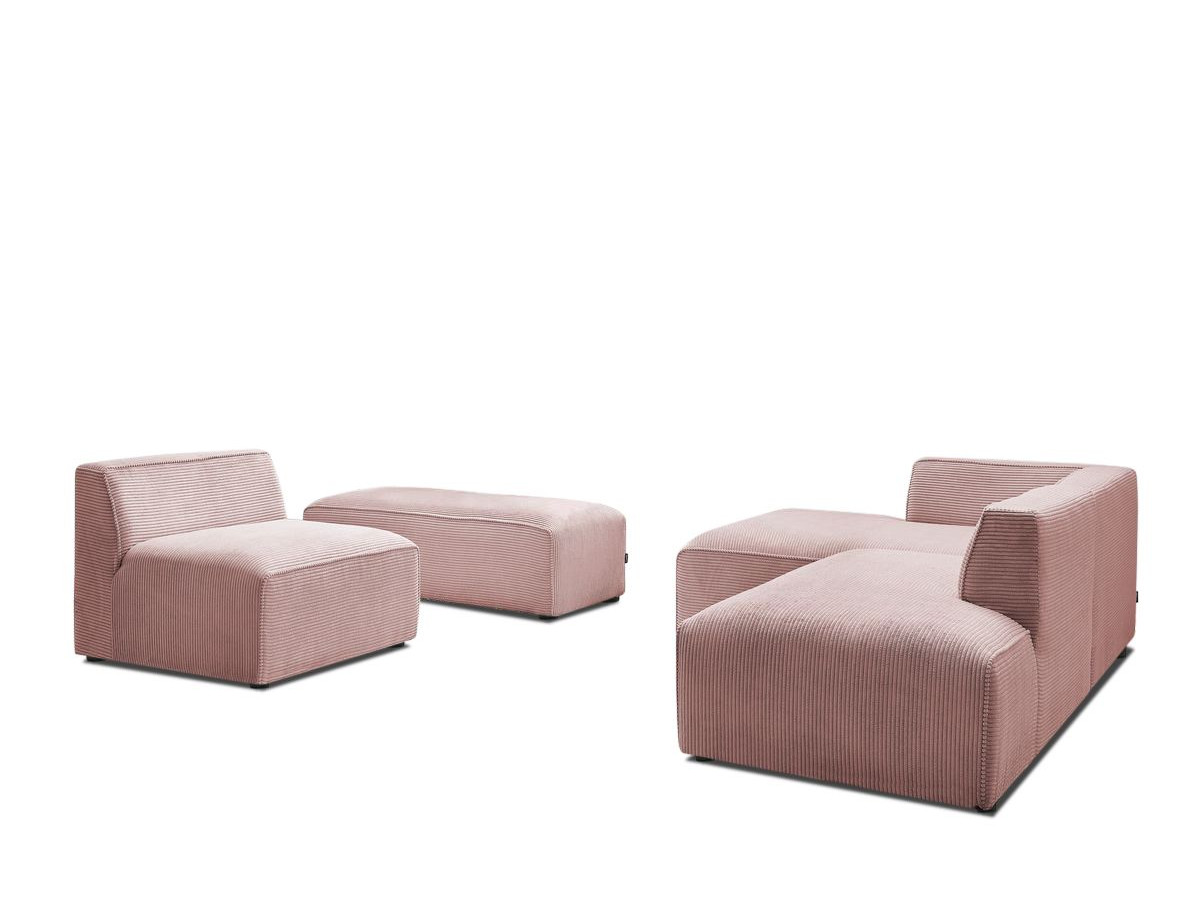 Canapé d'angle fixe modulable MEGEVE tissu velours côtelé avec 1 chauffeuse et 1 pouf