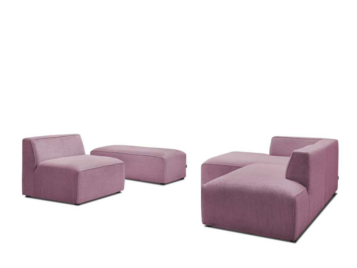MEGEVE vaste modulaire hoekbank in corduroy stof met 1 fauteuil en 1 poef