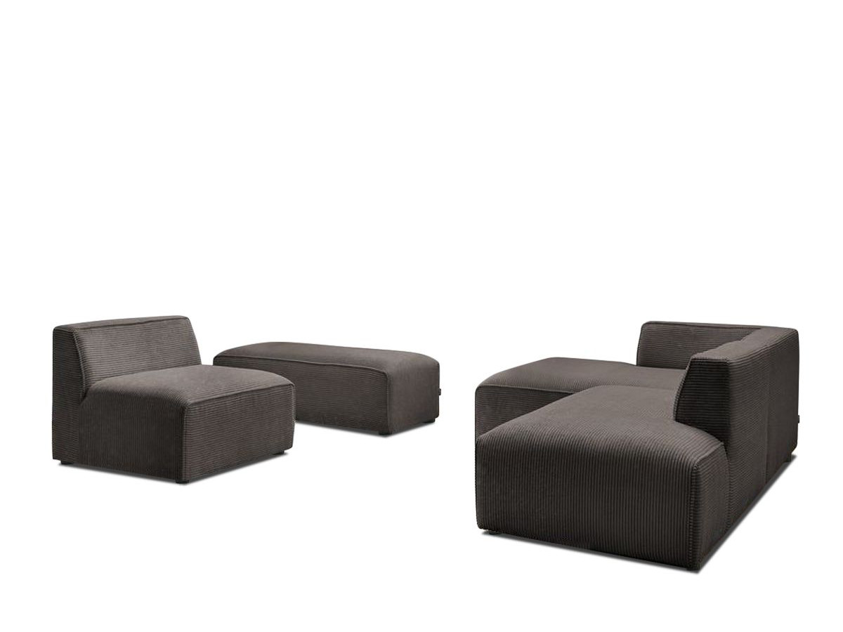 Canapé d'angle fixe modulable MEGEVE tissu velours côtelé avec 1 chauffeuse et 1 pouf