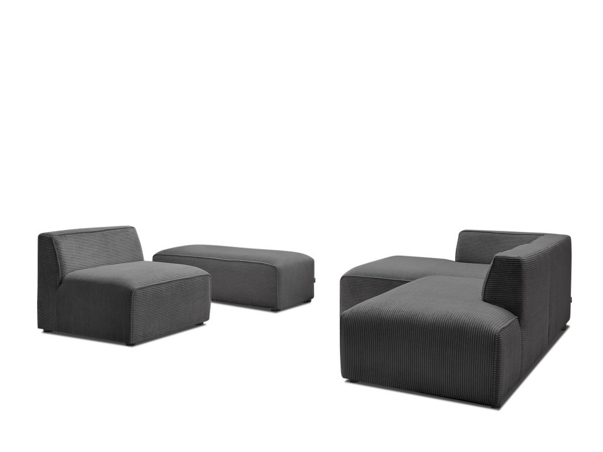 Canapé d'angle fixe modulable MEGEVE tissu velours côtelé avec 1 chauffeuse et 1 pouf