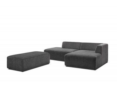 Canapé d'angle fixe modulable MEGEVE tissu texturé avec pouf