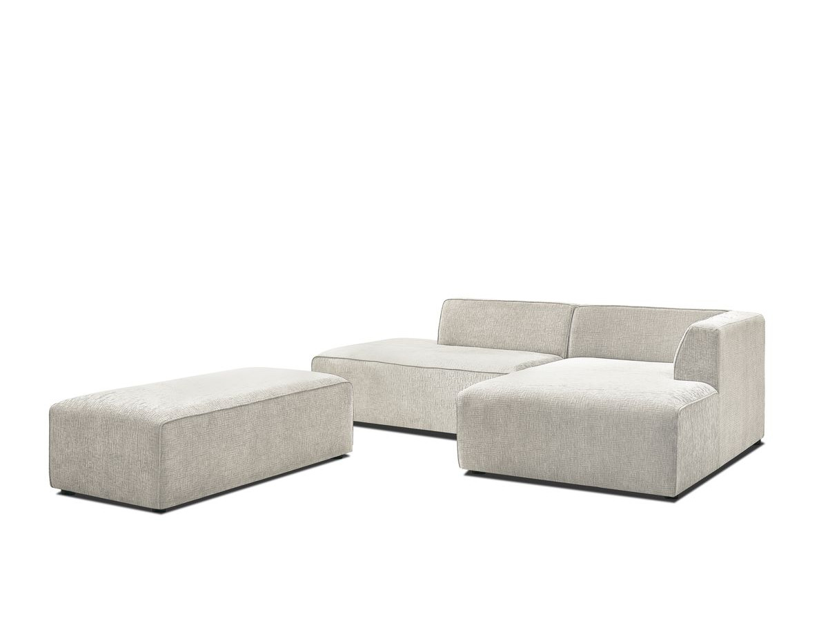 Canapé d'angle fixe modulable MEGEVE tissu texturé avec pouf