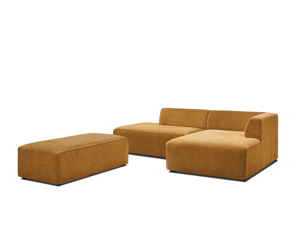 Canapé d'angle fixe modulable MEGEVE tissu texturé avec pouf