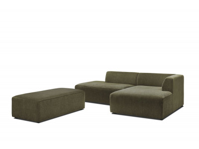 Canapé d'angle fixe modulable MEGEVE tissu texturé avec pouf