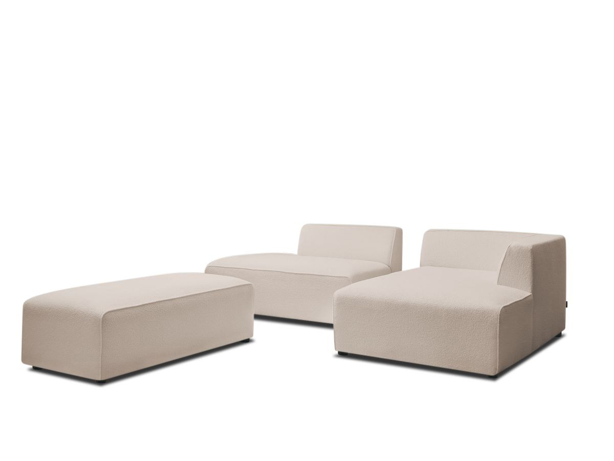 Canapé d'angle fixe modulable MEGEVE tissu bouclette avec pouf