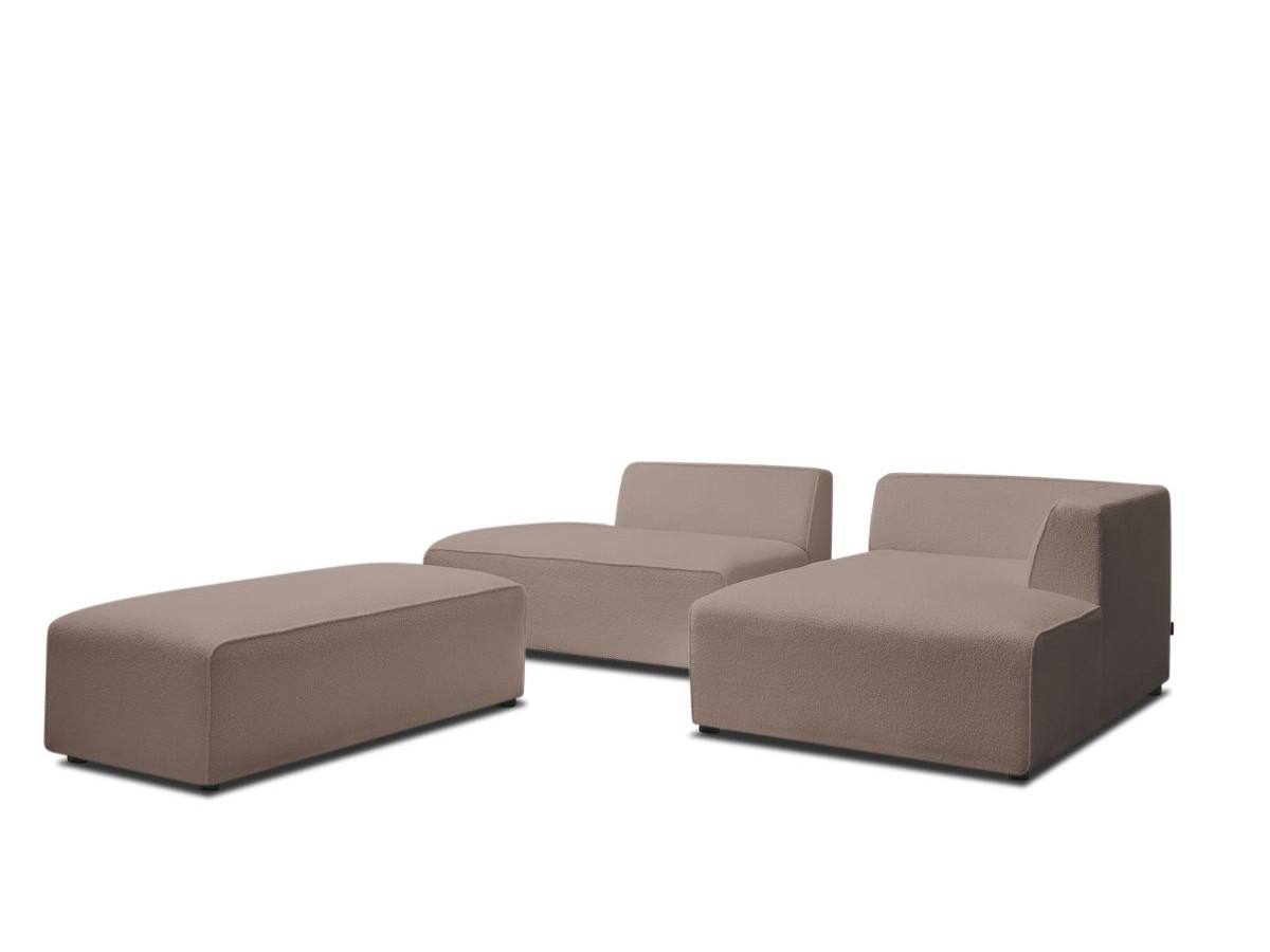 Canapé d'angle fixe modulable MEGEVE tissu bouclette avec pouf