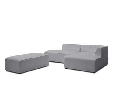Canapé d'angle fixe modulable MEGEVE tissu bouclette avec pouf