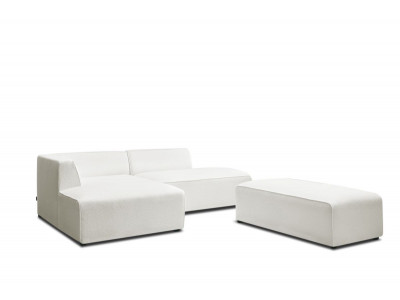 Canapé d'angle fixe modulable MEGEVE tissu bouclette avec pouf