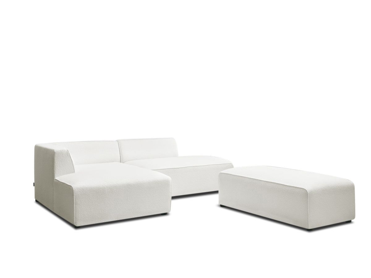 Canapé d'angle fixe modulable MEGEVE tissu bouclette avec pouf