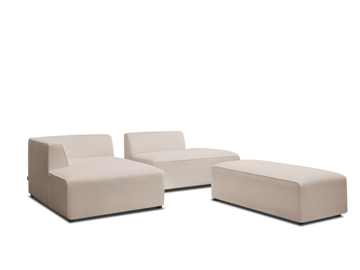 Canapé d'angle fixe modulable MEGEVE tissu bouclette avec pouf