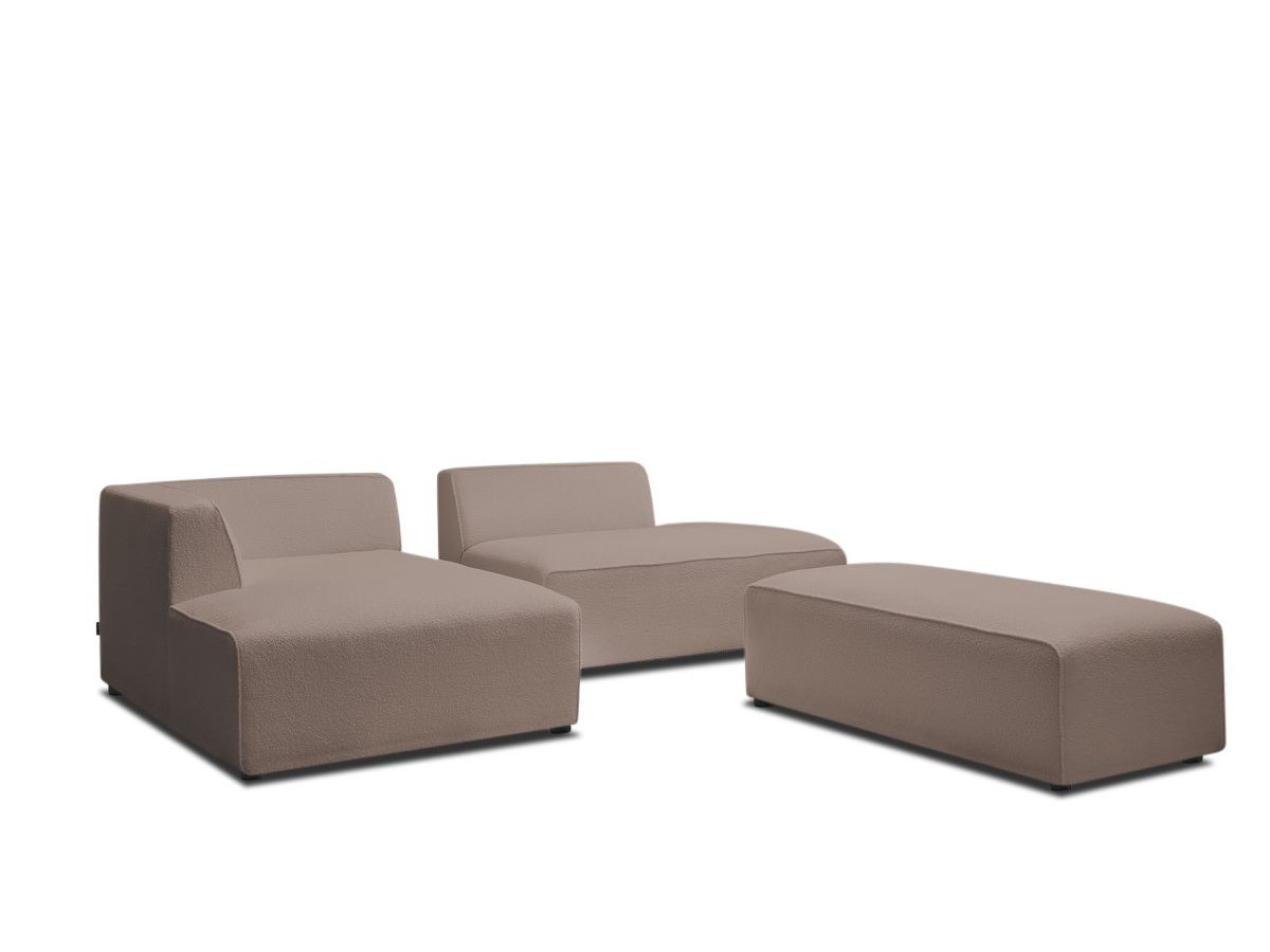 Canapé d'angle fixe modulable MEGEVE tissu bouclette avec pouf