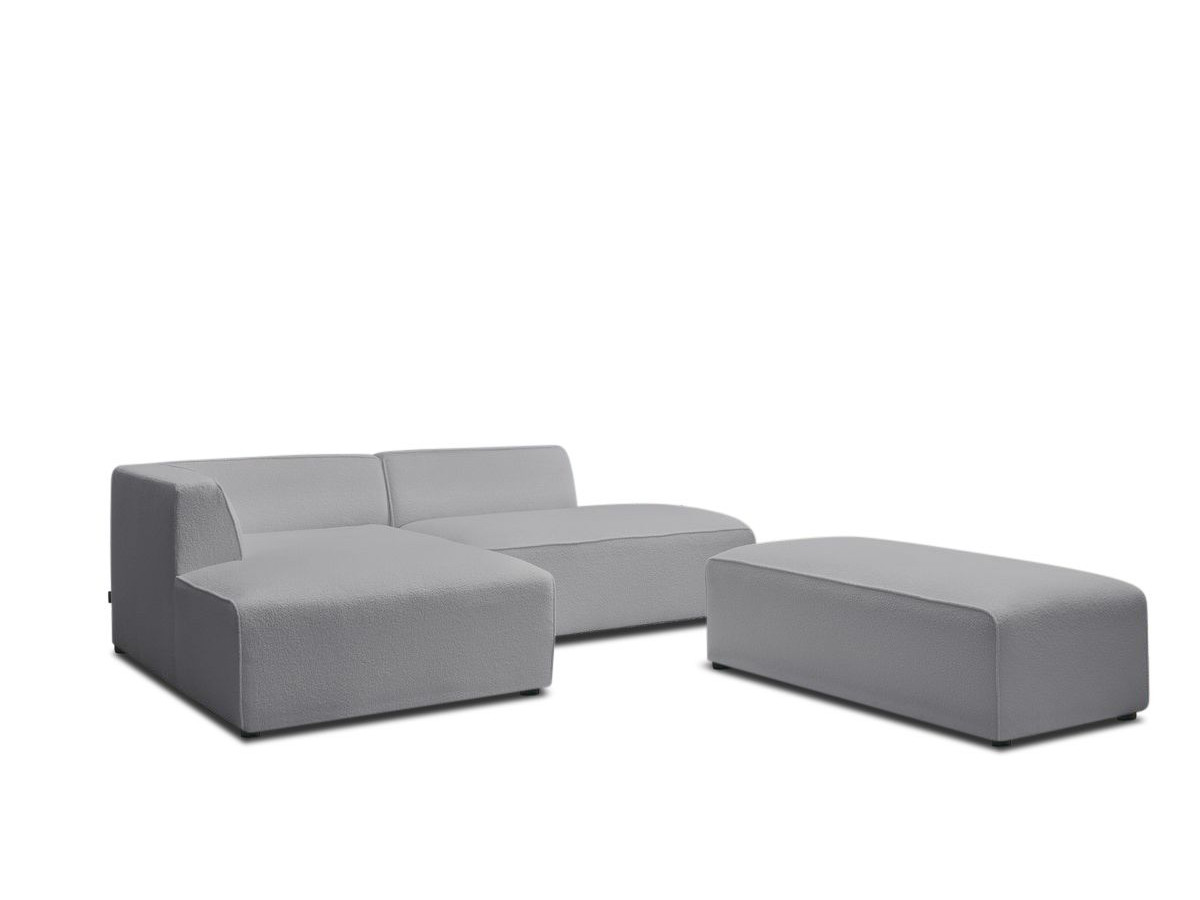 Canapé d'angle fixe modulable MEGEVE tissu bouclette avec pouf