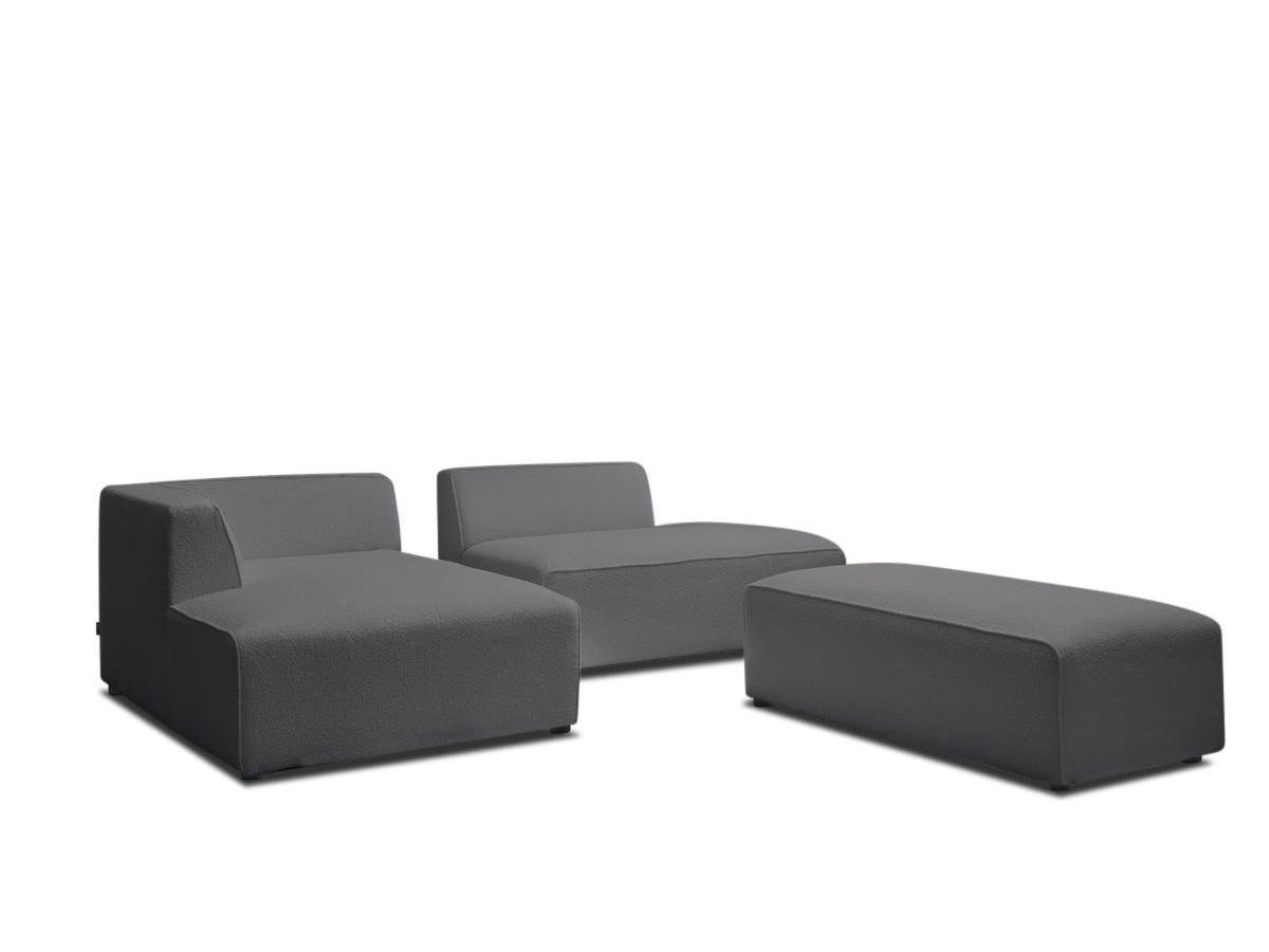 Canapé d'angle fixe modulable MEGEVE tissu bouclette avec pouf