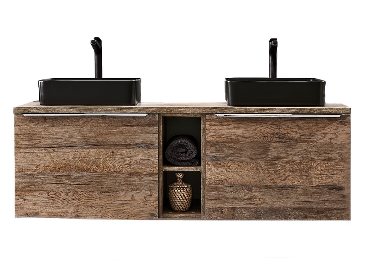 Badkamermeubel 140 cm ZINA eiken en zwart