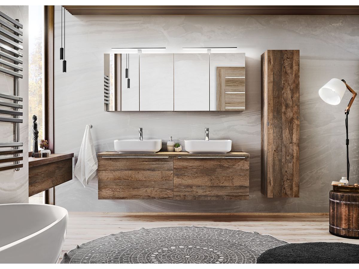 Badkamermeubel 160 cm ZINA eiken en wit