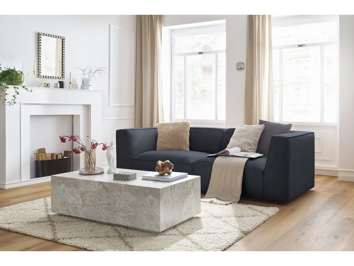 Canapé droit 3 places MOLIERE velours bleu foncé