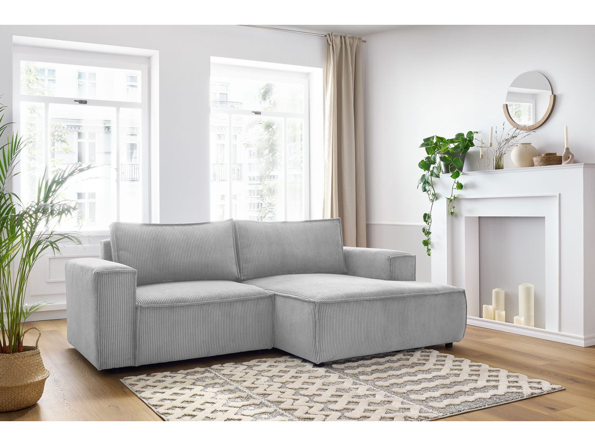 Canapé d'angle compact NIHAD velours côtelé gris clair — vue 5