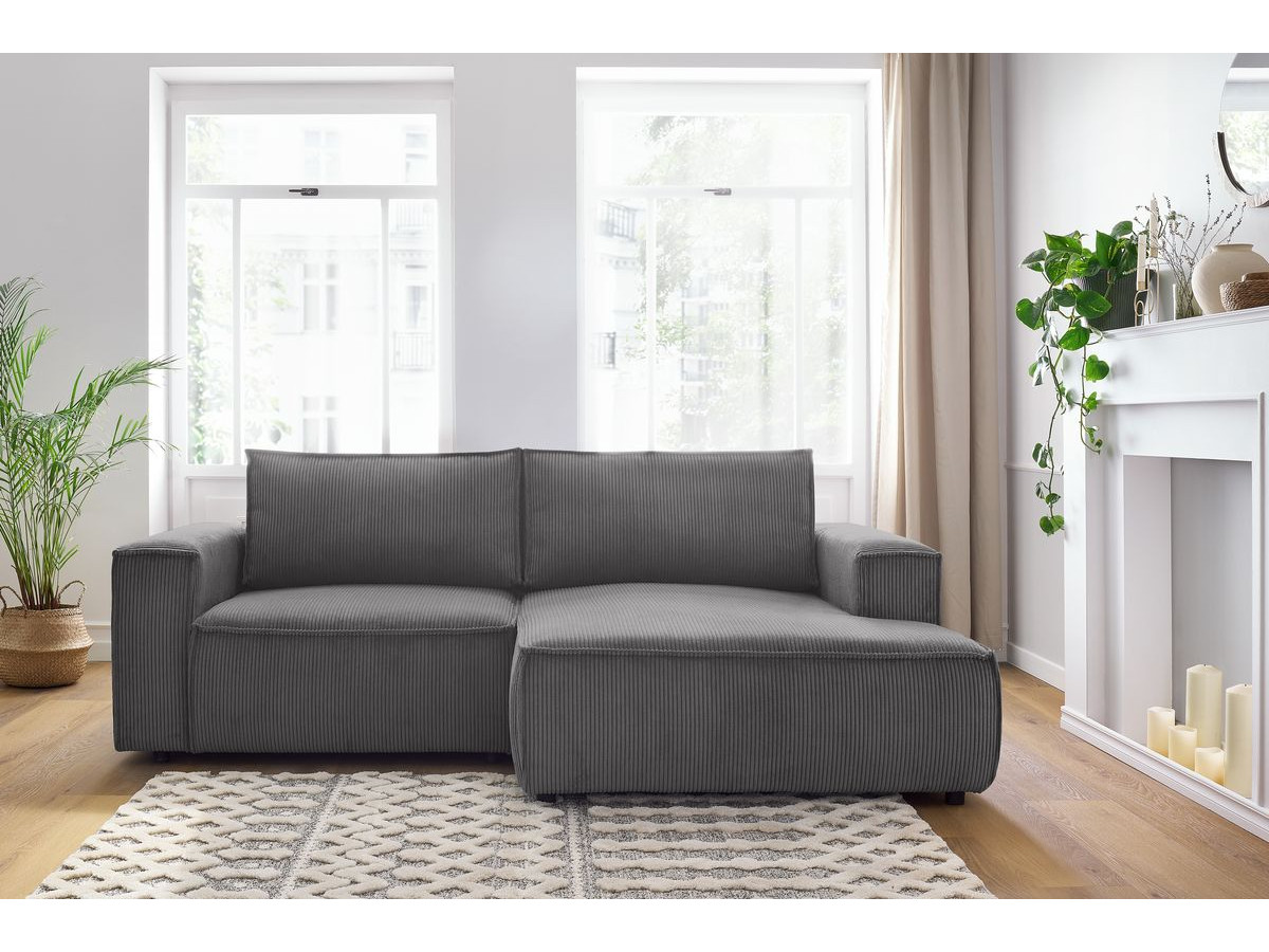 Canapé d'angle fixe compact NIHAD velours côtelé