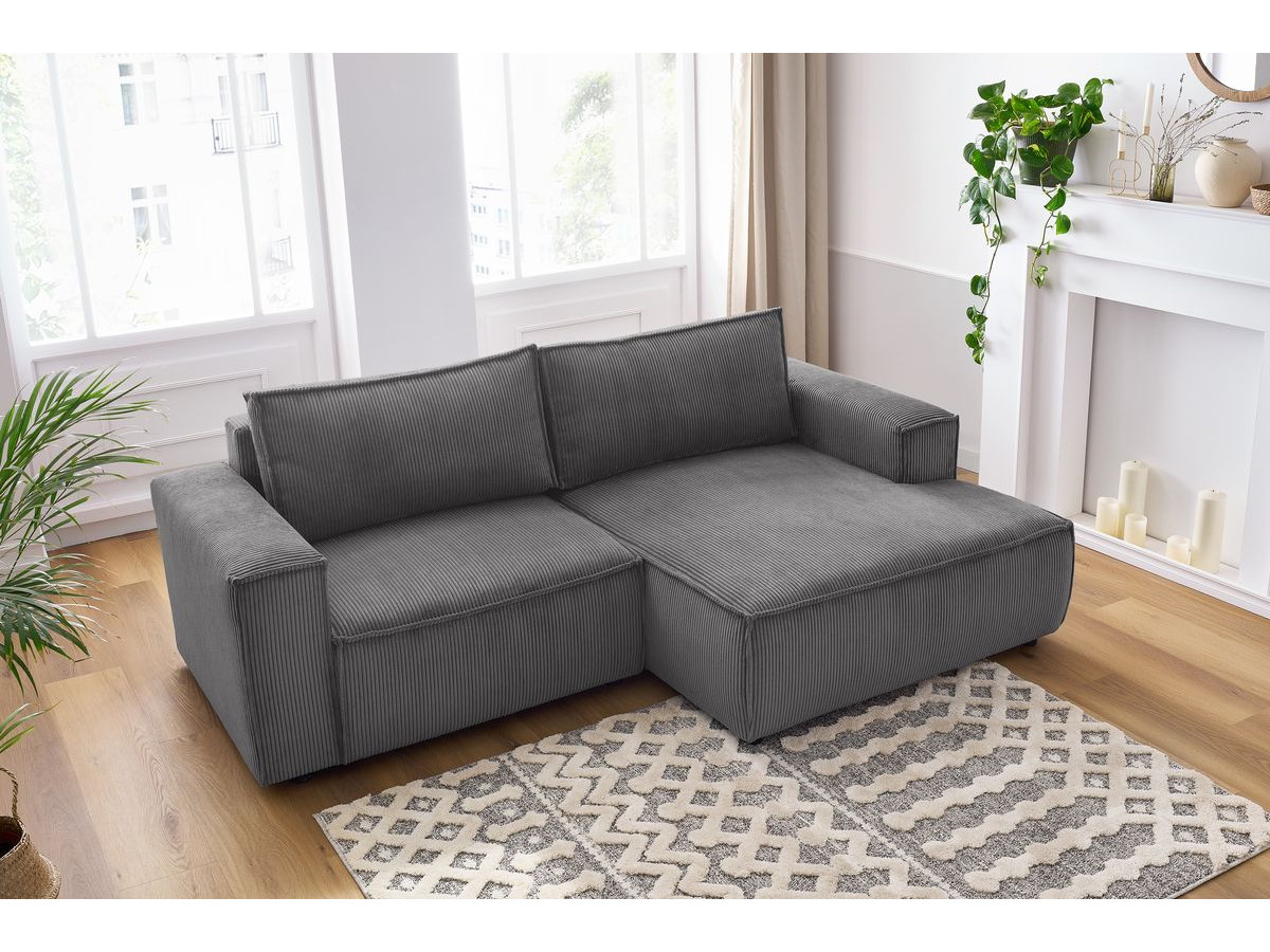 Canapé d'angle fixe compact NIHAD velours côtelé