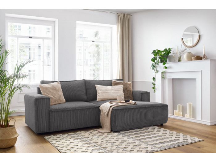 Canapé d'angle fixe compact NIHAD velours côtelé