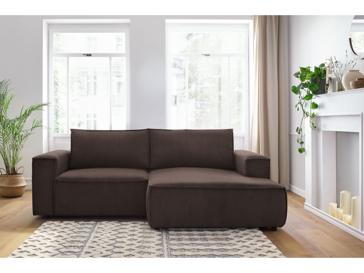 Canapé d'angle fixe compact NIHAD velours côtelé
