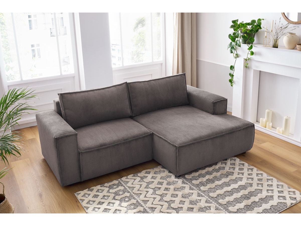 Canapé d'angle fixe compact NIHAD velours côtelé