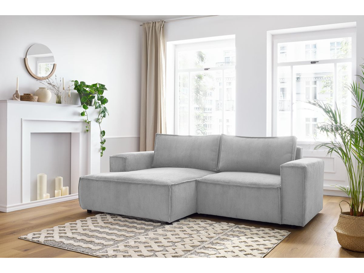 Canapé d'angle fixe compact NIHAD velours côtelé gris clair angle gauche BOBOCHIC 3 places - Vue supplémentaire 3