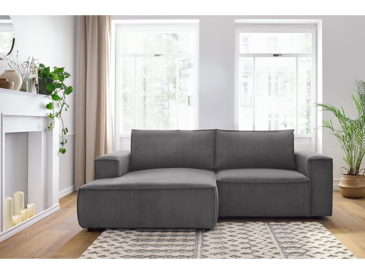 Canapé d'angle fixe compact NIHAD velours côtelé