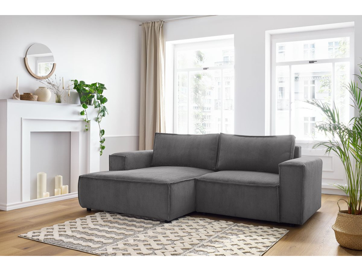 Canapé d'angle fixe compact NIHAD velours côtelé gris foncé angle gauche BOBOCHIC 3 places - Vue supplémentaire 3