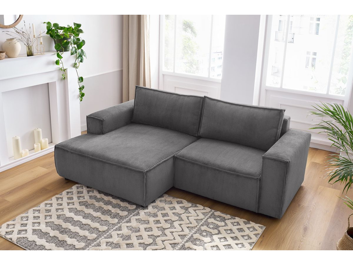 Canapé d'angle fixe compact NIHAD velours côtelé