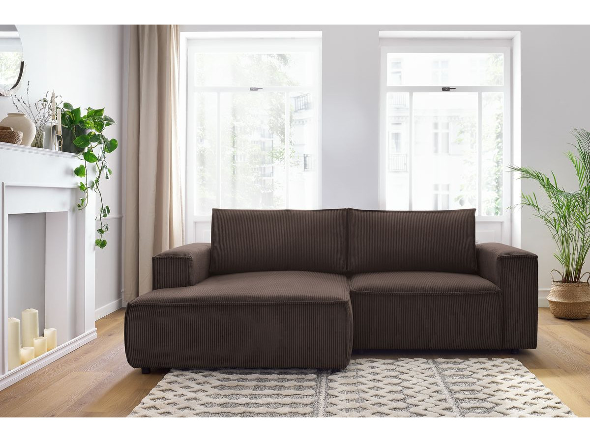 Canapé d'angle fixe compact NIHAD velours côtelé