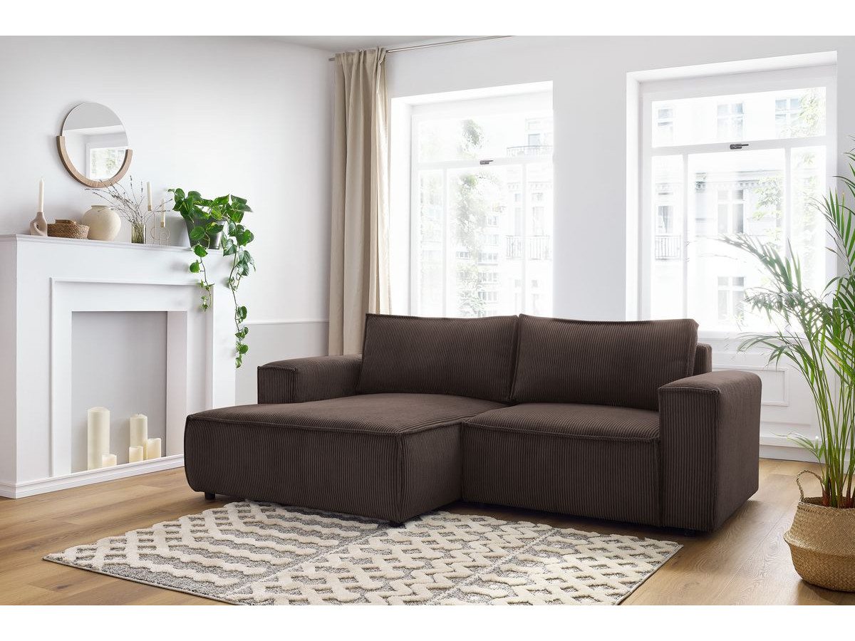 Canapé d'angle fixe compact NIHAD velours côtelé marron angle gauche BOBOCHIC 3 places - Vue supplémentaire 3
